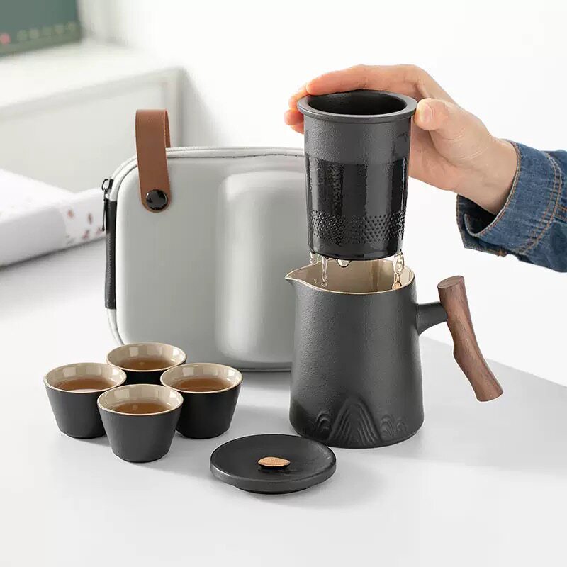 旅行茶具套装一壶四杯户外便携式快客杯露营泡茶壶茶杯收纳包