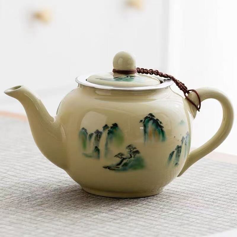 汝窑过滤茶壶陶瓷单壶家用大号功夫茶具带内置滤网红茶容量泡茶器