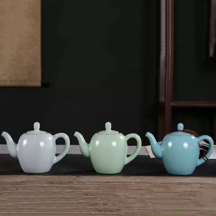 汝窑茶壶单壶陶瓷西施壶侧把壶日式功夫茶具家用泡茶壶冰裂釉茶壶