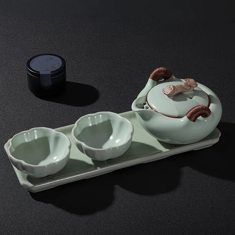 汝窑手抓壶陶瓷功夫茶具家用一壶两杯小套装冰裂开片茶壶泡茶器