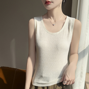 显瘦羊毛吊带外穿打底 修身 桑蚕丝短袖 螺纹针织背心女圆领T恤无袖