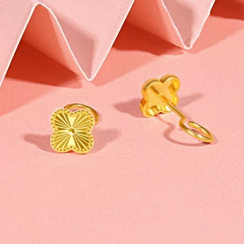 金店同款沙金四叶草耳钉女简约时尚百搭幸运草弯钩耳环送女友礼物