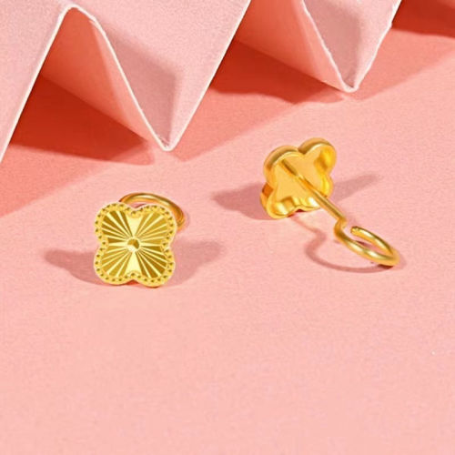 金店同款沙金四叶草耳钉送女友