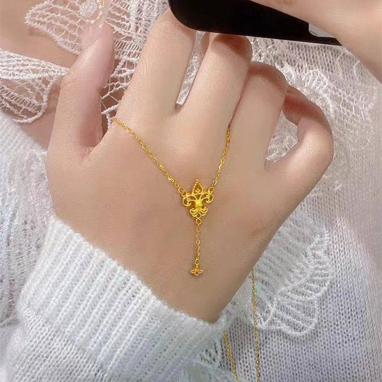 新款古法黄金色鸢尾花项链仿真高级感轻奢小众设计气质花丝锁骨链