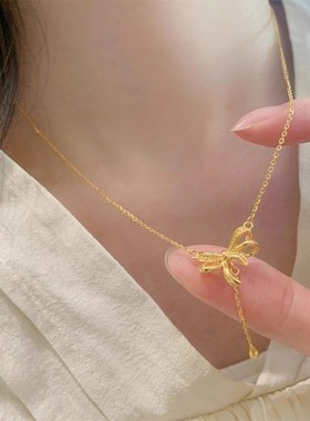 古法黄金色蝴蝶结项链