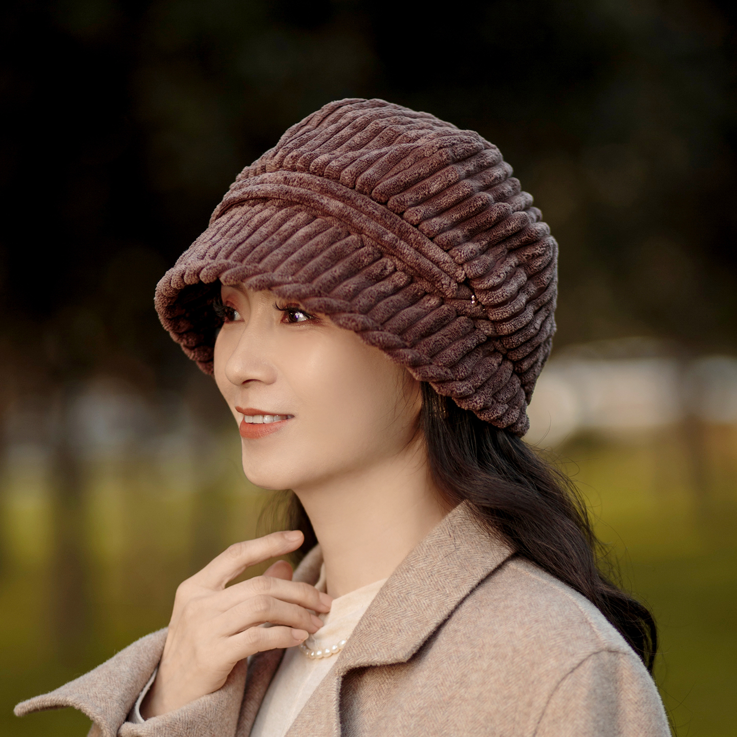 帽子女款秋冬灯芯绒防风保暖