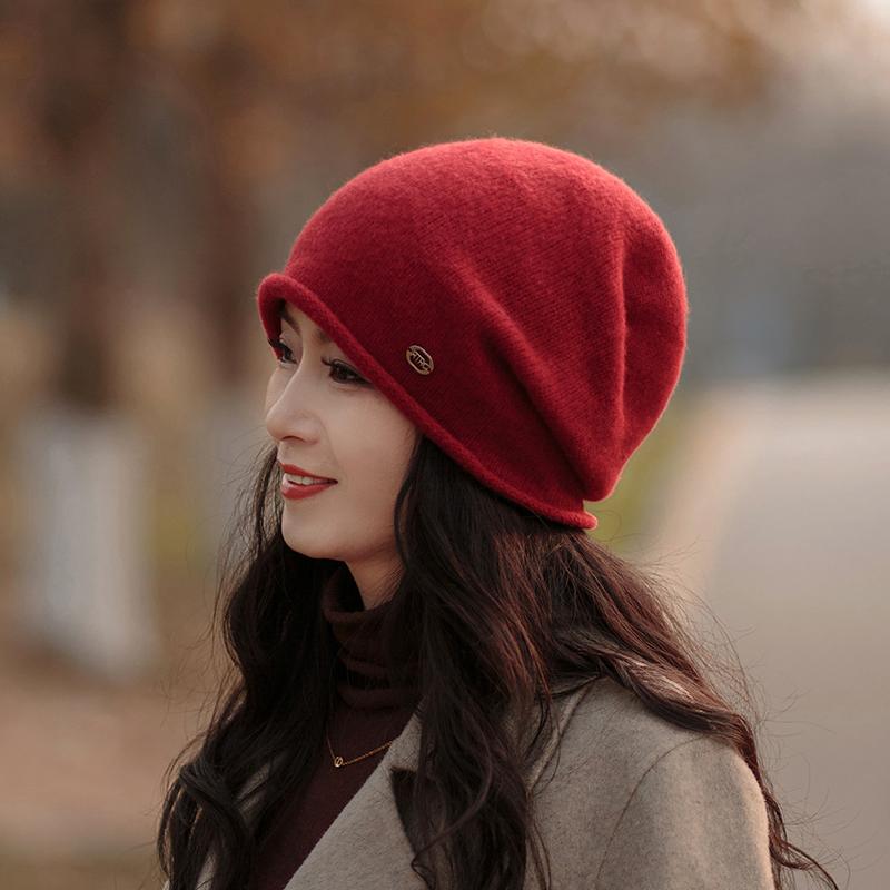 毛线帽女显脸小堆堆冷帽冬