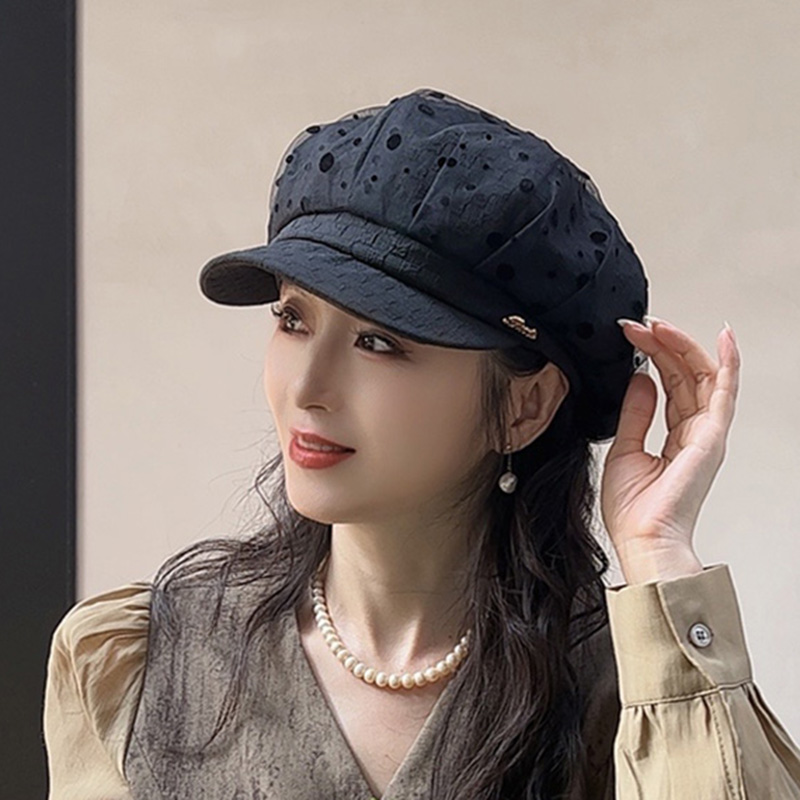 贝雷帽春秋蕾丝云朵八角帽