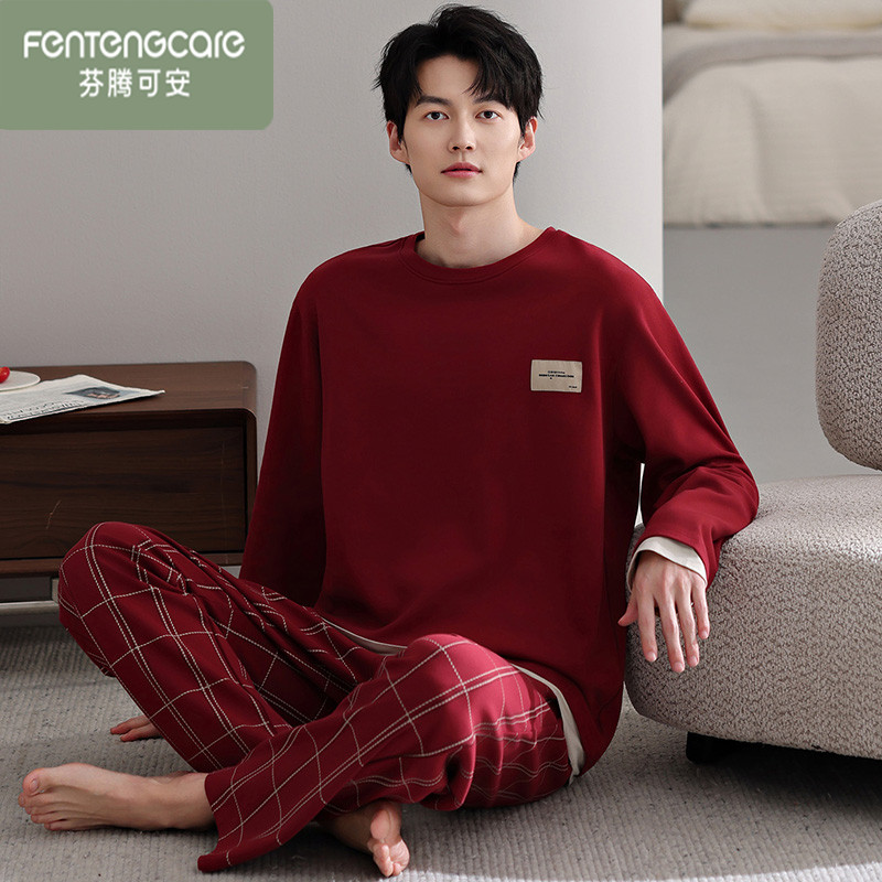 芬腾可安春秋男套头长袖睡衣套装