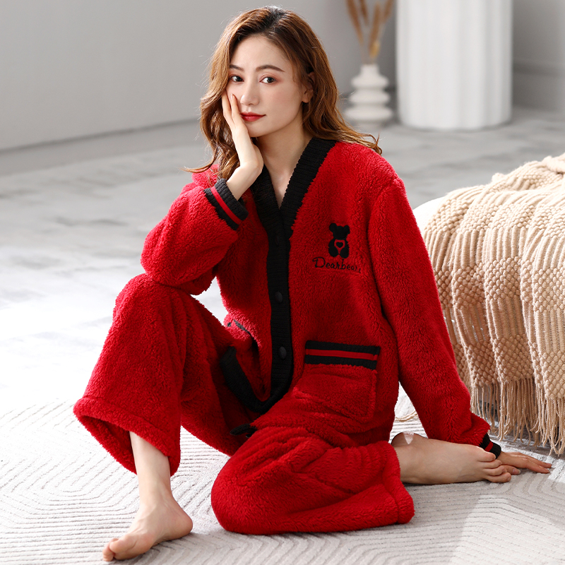 芬腾可安珊瑚绒睡衣女士冬季加厚