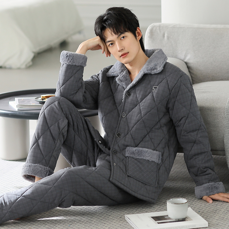 芬腾可安2025年新款男士夹棉睡衣纯棉保暖高级感中老年爸爸家居服