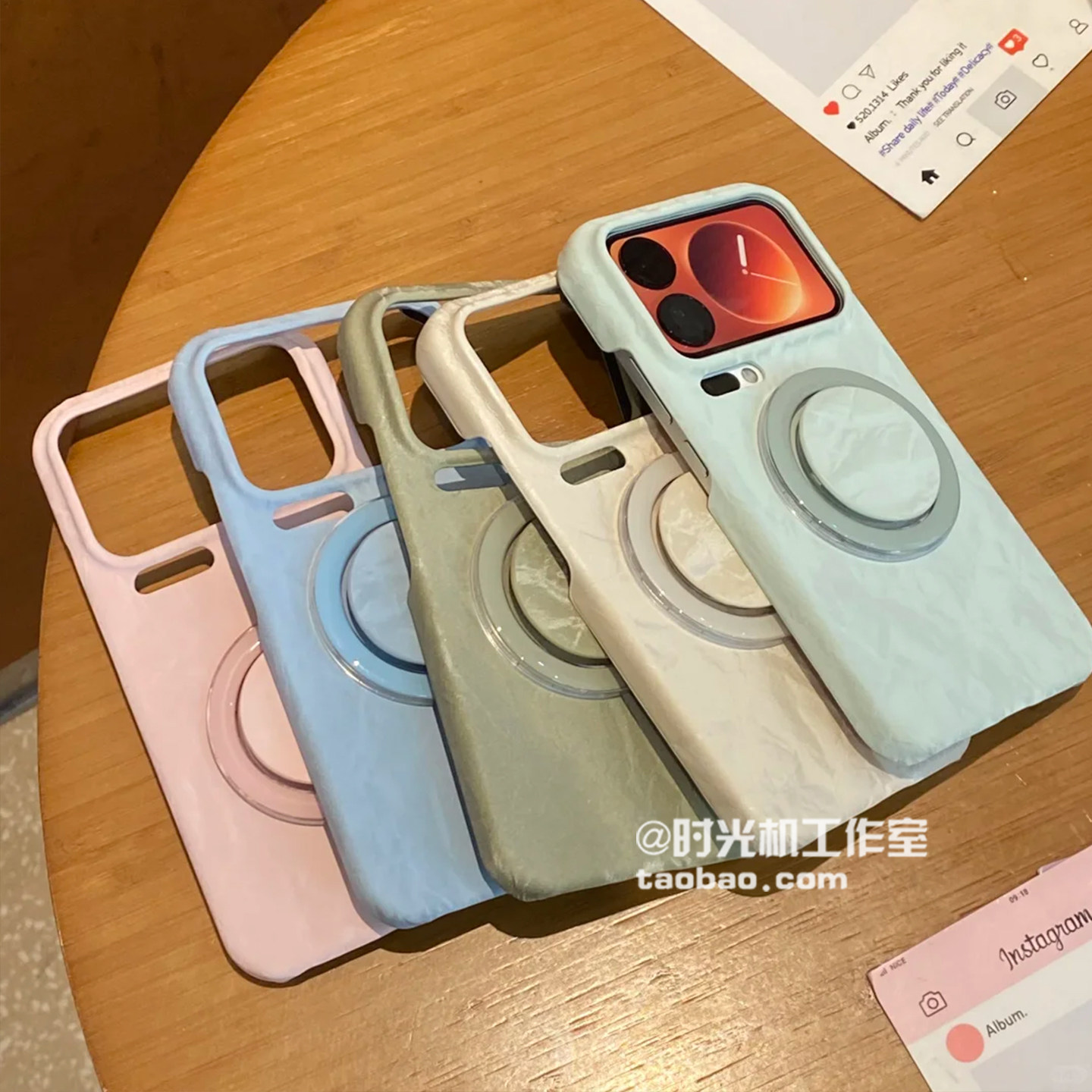 INS秋冬圆形伸缩磁吸支架丝绒壳适用小米17手机壳17Promax肤感防指纹15Ultra纯色14高级感毛绒绒布半包边男女