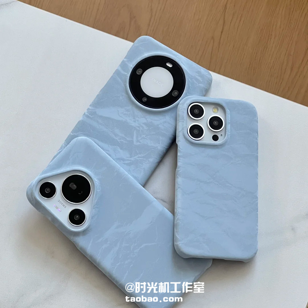 秋冬丝绒雪山纹适用华为Pura80手机壳奶蓝色半包硬壳p70pro+/Ultra新款ins小清新Mate70/60pro保护套防摔男女