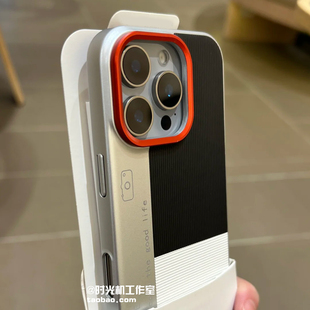 素皮三拼秒变相机壳适用iphone苹果17pro手机壳时尚 新品 红圈镜框16promax黑白拼色15pro全包边电镀硬壳保护套