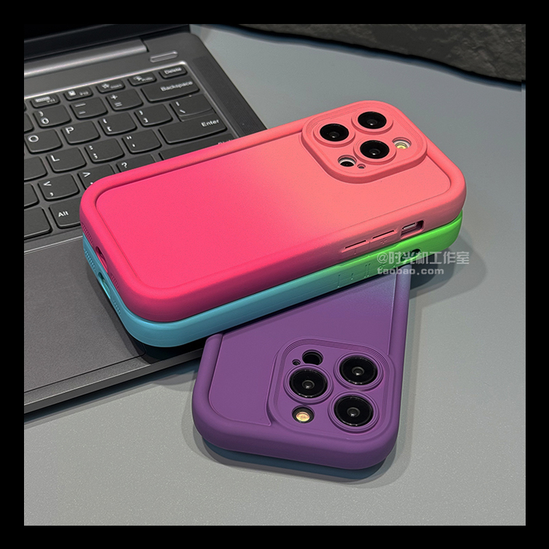 艺术渐变渲染16Pro玫粉撞色适用iPhone15pro苹果14ProMax手机壳13/12防刮加高镜头xs/xr硅胶7P/8plus小众男女