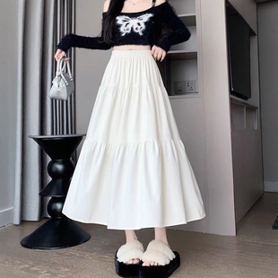 2026新款 蛋糕裙半身长裙 白色半身裙女春秋小个子a字垂感裙子长款