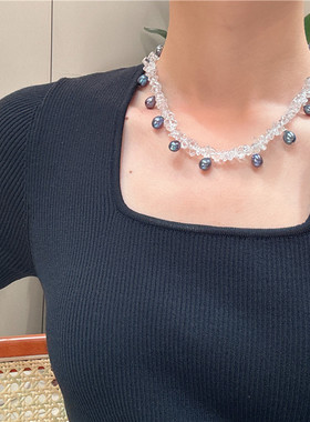 白色首饰白水晶个性锁骨链女韩系