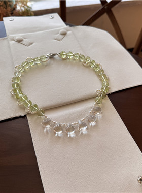 橄榄石白水晶珍珠项链个性气质女