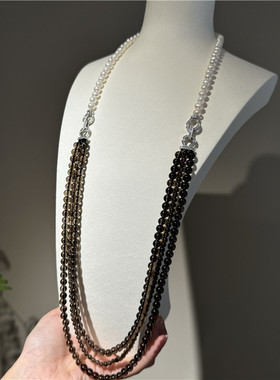 多层首饰女茶晶豪华毛衣链女长款