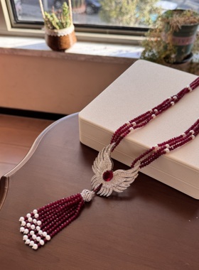 红玉髓多层流苏项链珍珠毛衣链女