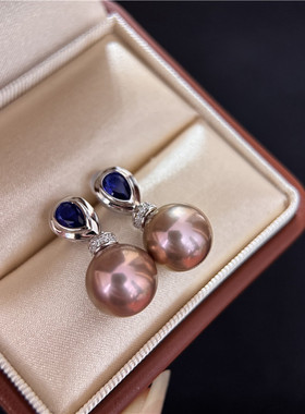 天然爱迪生炫彩珍珠耳钉高级感轻奢气质耳环925纯银蓝色锆石耳饰