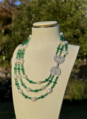 绿玛瑙项链女多层首饰女轻奢时尚