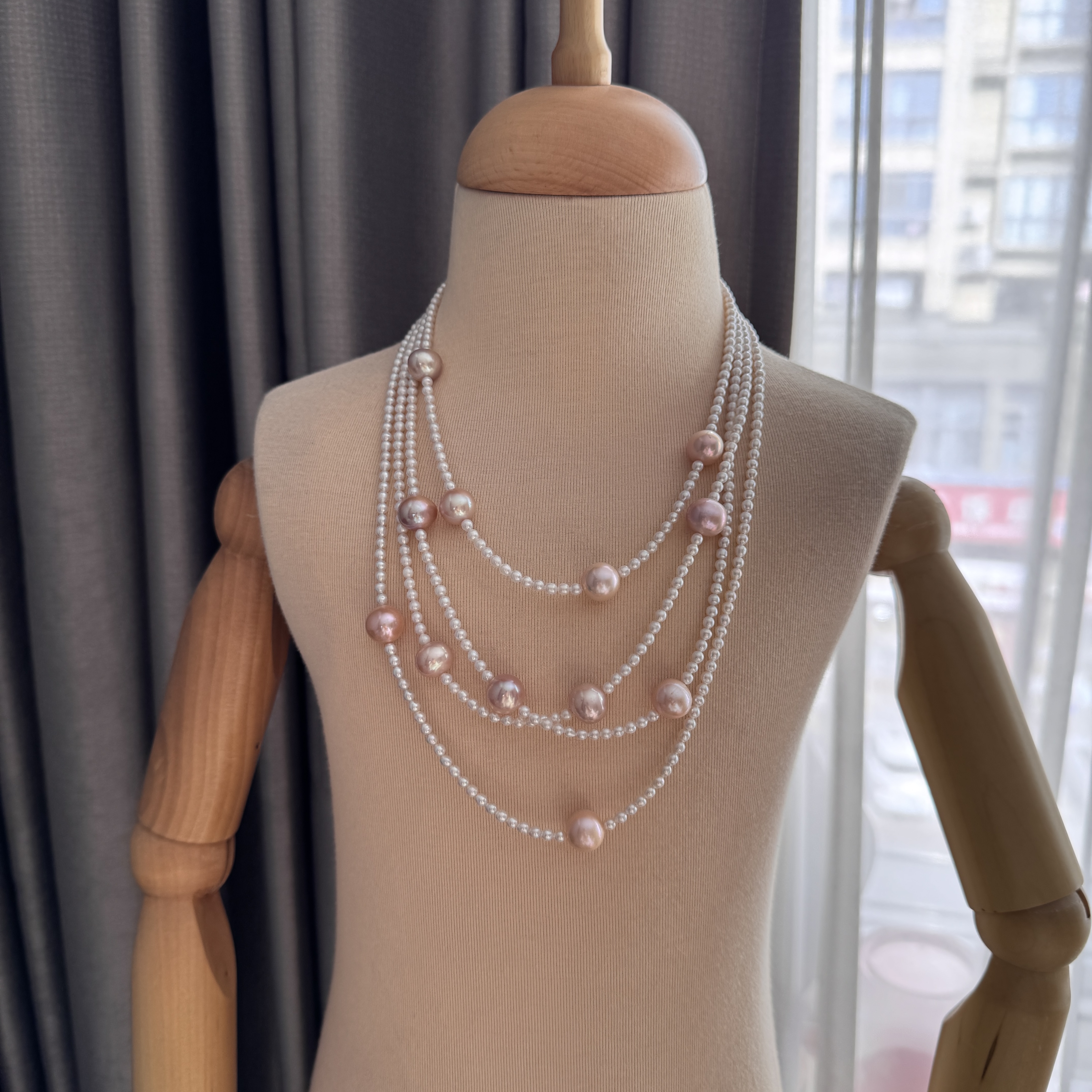 天然珍珠多层项链镶嵌紫色首饰女