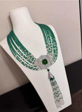 毛衣链女绿色首饰豪华玛瑙珍珠