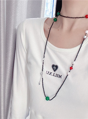 尖晶石毛衣链女长款首饰一款多戴