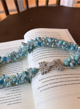 蓝色系小众轻奢手工串珠锁骨链女