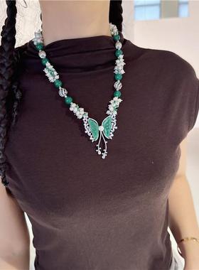 绿色首饰高级项链女轻奢高贵珍珠