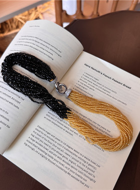 黑尖晶黄水晶多层锁骨链送女友