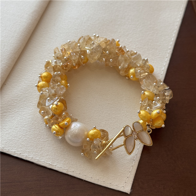 天然黄水晶珍珠手链轻奢小众设计