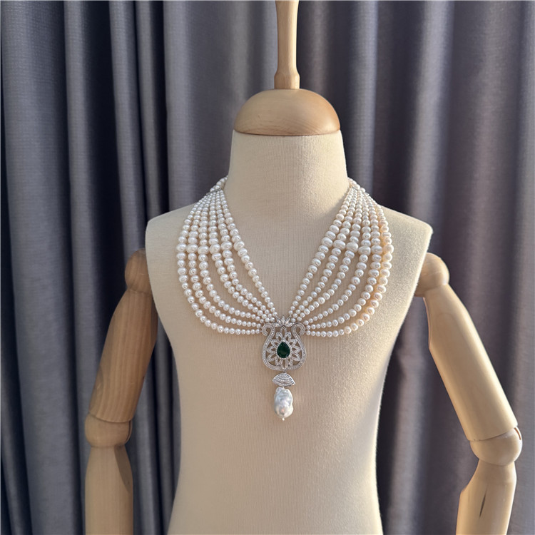 天然珍珠多层豪华项链高贵大气女