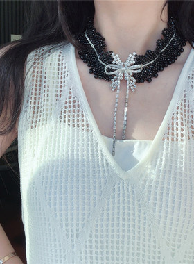 天然黑尖晶石项链手工编织豪华女