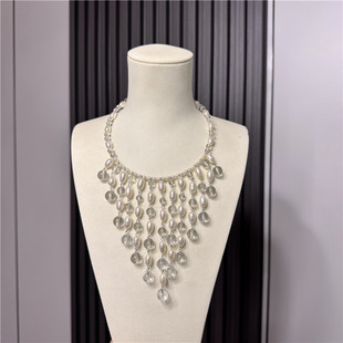 新款天然淡水珍珠项链小众设计高级感白水晶流苏款项圈夸张颈链女