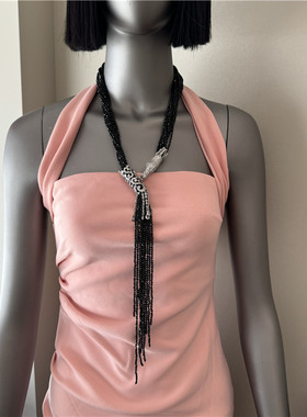 黑色首饰黑尖晶石豪华毛衣链高级