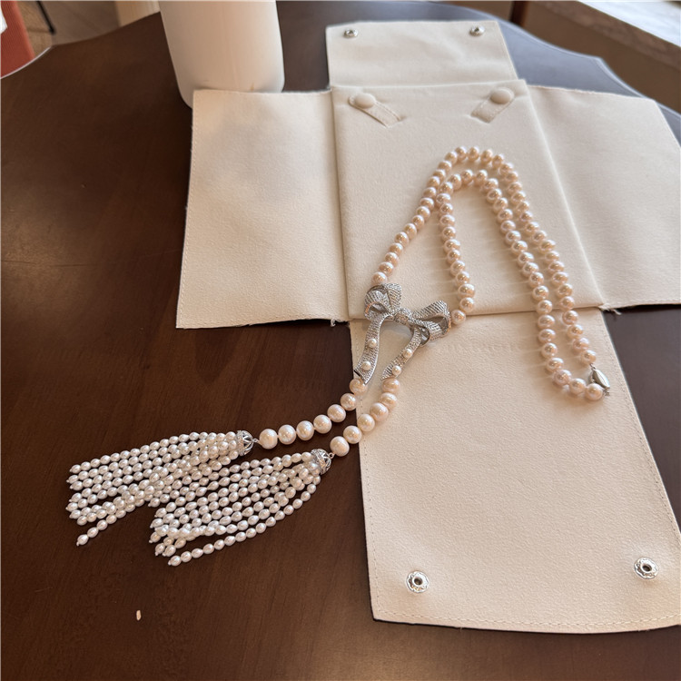 蝴蝶结流珍珠豪华长款毛衣链首饰