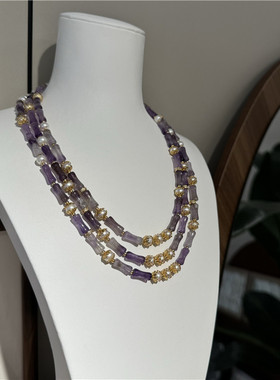 紫色首饰女紫晶石豪华项链女多层