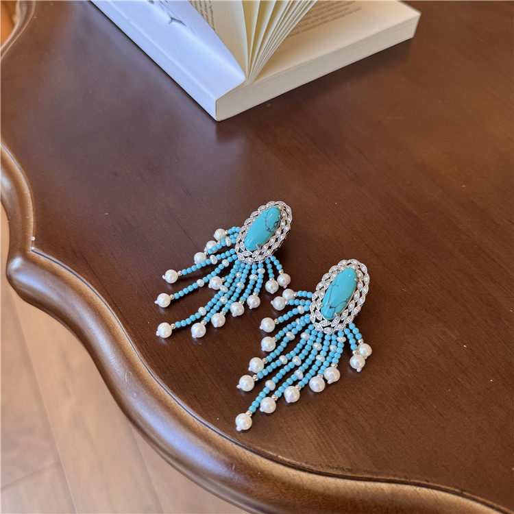 天然淡水珍珠镶嵌绿松气质长款串珠流苏耳饰女复古轻奢耳环送女友,珠宝/钻石/翡翠,耳饰,淘宝优惠券,粉丝福利购,淘宝优惠卷