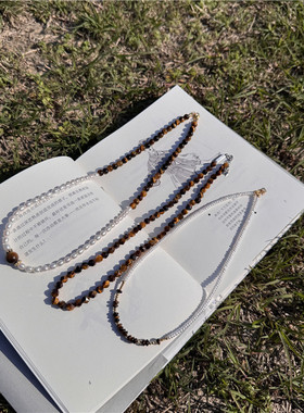 天然淡水珍珠虎眼石多层项链轻奢