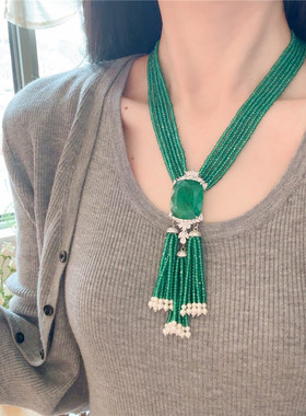 绿玉髓多层流苏锁骨链送女友首饰