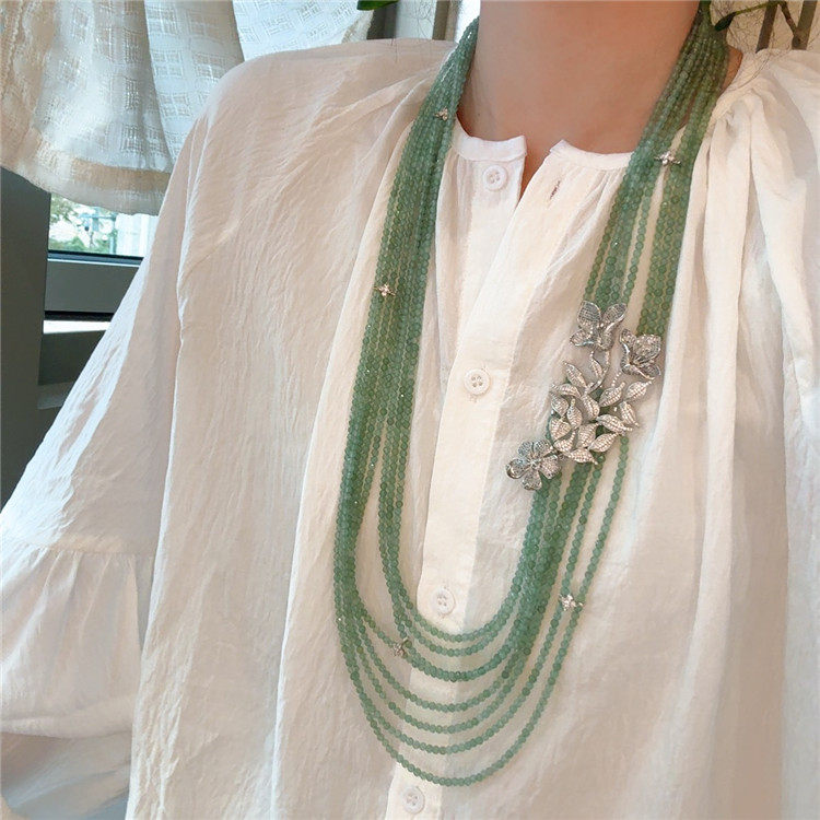 绿色东陵玉项链小众设计高级感多层串珠长款毛衣链豪华轻奢首饰女 - 梦麦尔珠宝出品