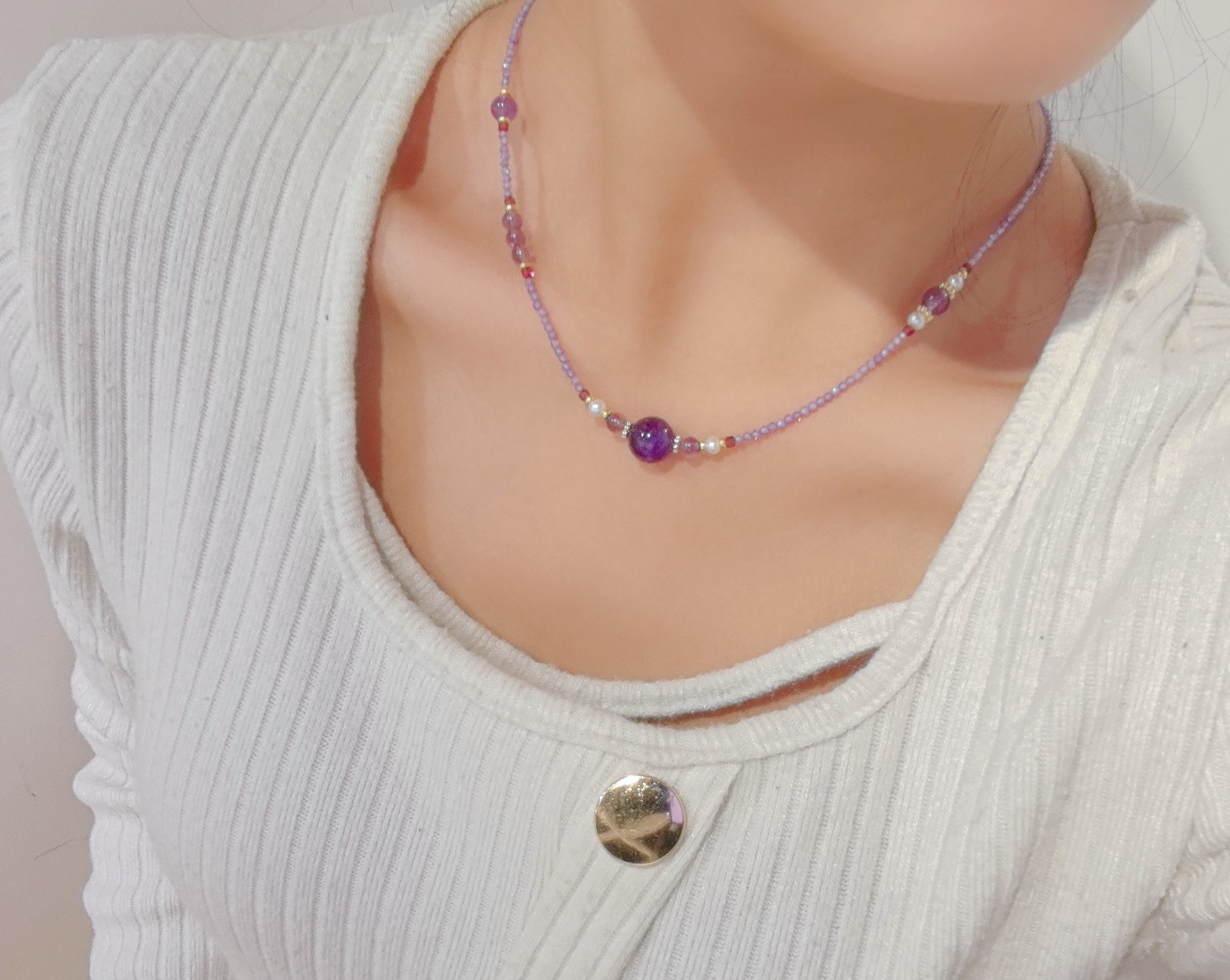 紫水晶九紫离火本命年转运赵丽颖同款女新中式串珠锁骨链手链