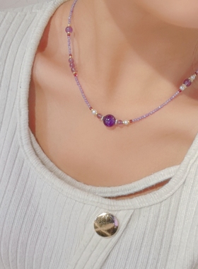 紫水晶九紫离火本命年转运赵丽颖同款女新中式串珠锁骨链手链