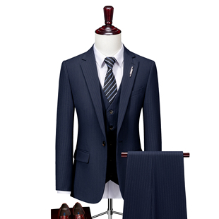 男士 弹力正装 商务休闲条纹西装 修身 伴郎 新郎结婚礼服韩版 西服套装