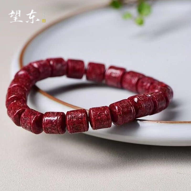 朱砂六字真言单圈手串男女款透光晶体砂饰品朱砂手链