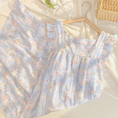 带胸垫吊带睡裙女夏公主风可爱睡衣可外穿家居服无袖 凉感竹棉纱布