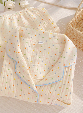 纯棉纱布睡衣女款全棉泡泡纱家居服宽松大码春秋季可外穿长袖套装