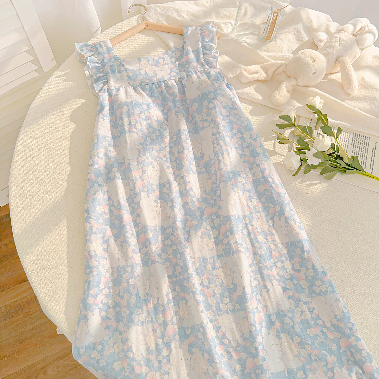 带胸垫纯棉纱布吊带睡裙夏季可外穿家居服甜美公主风睡衣女防凸点